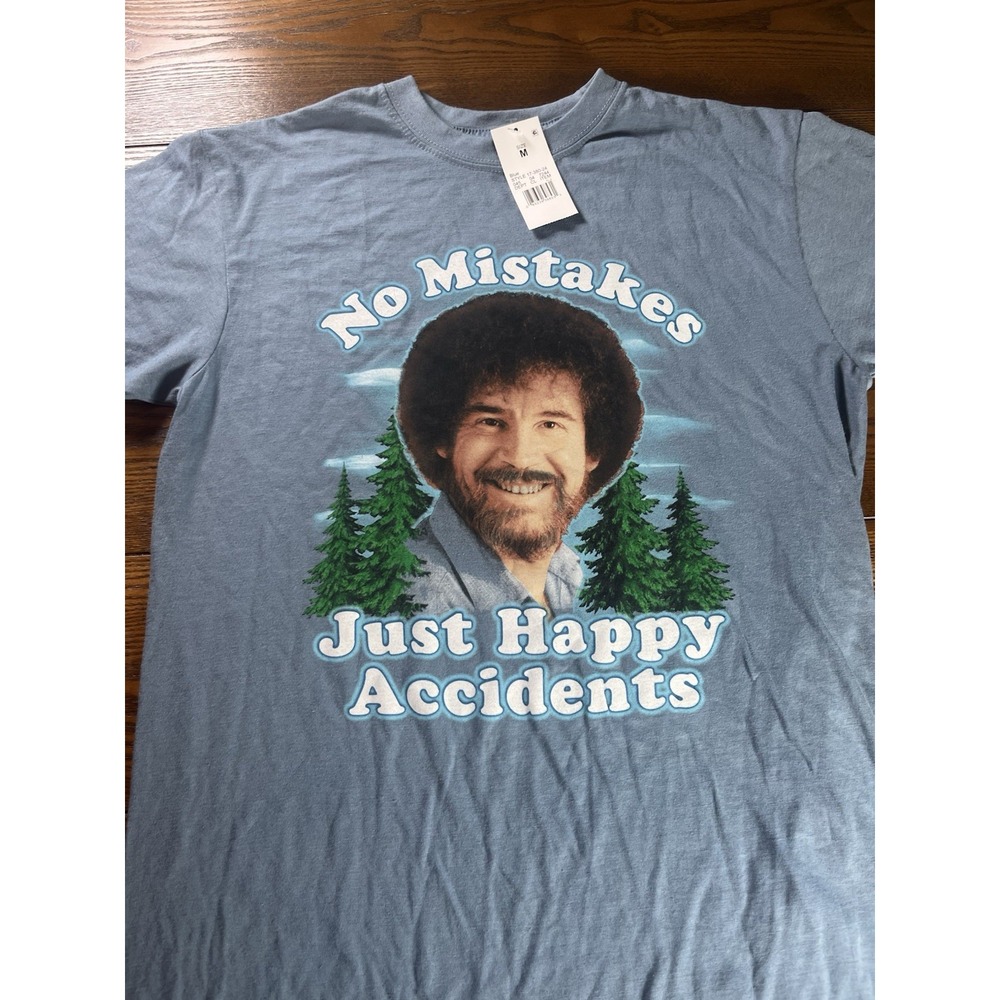 NEW Bob Ross No Mistakes Just Happy Accidents Blue T Shirt Size Medium NWT